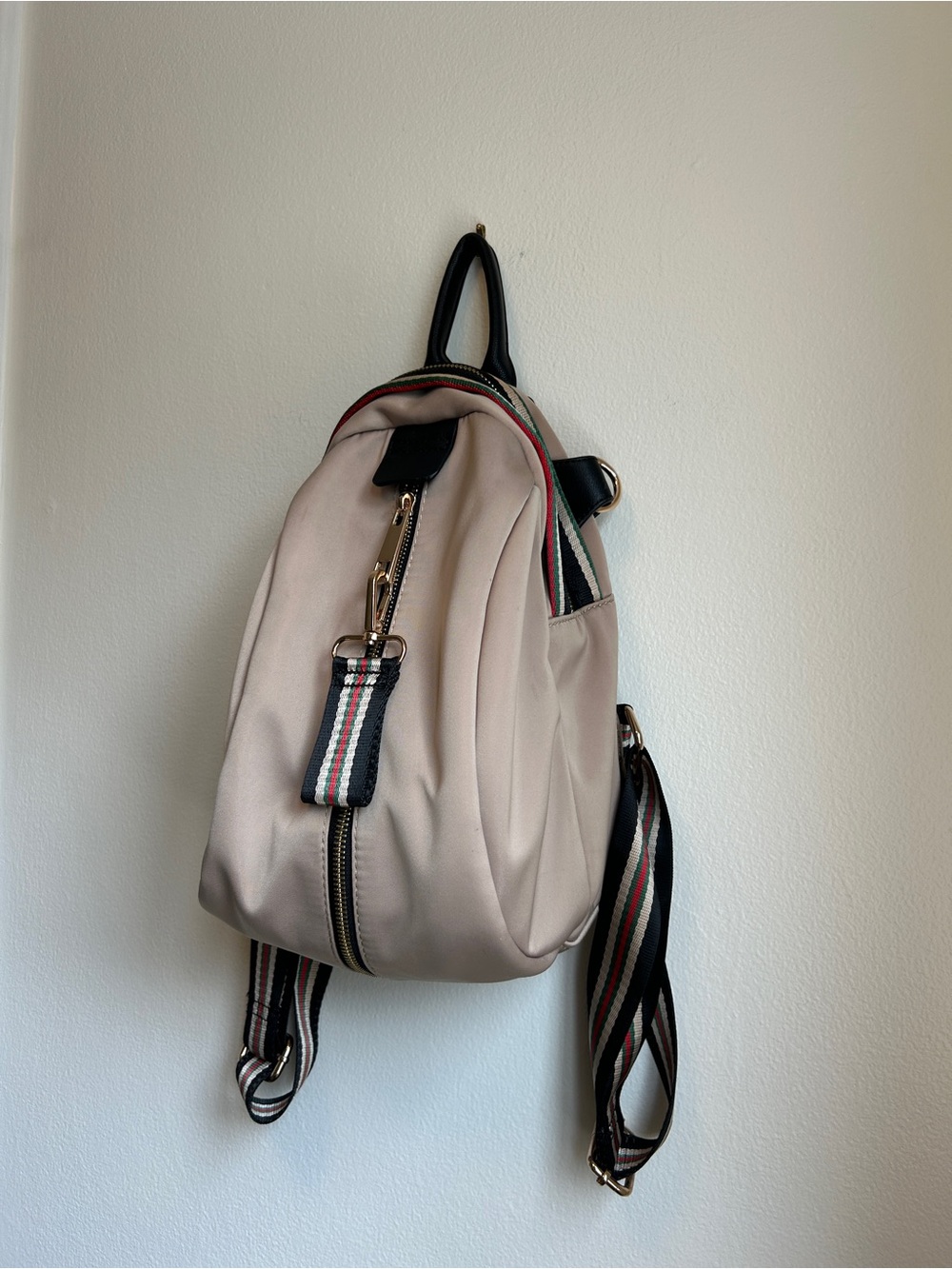 Beige Women’s Backpack with Striped Accent